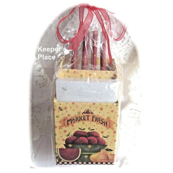 Debbie Mumm MARKET BASKET Note Caddy Gift Set Appl - Picture 2 of 4